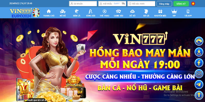 Giao diện chính của nhà cái Vin777 được sắp xếp khoa học 